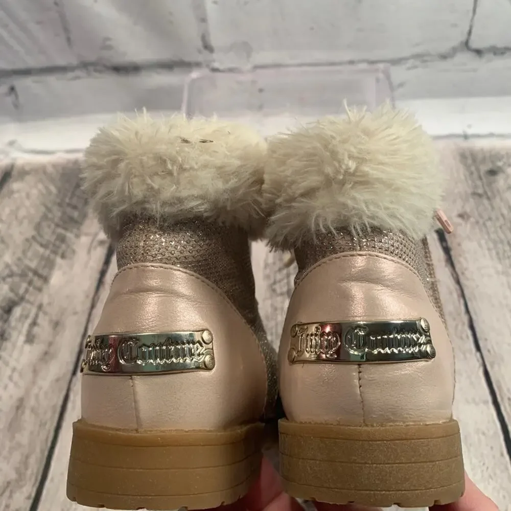 JUICY COUTURE Girl’s Lil Huntington Pink Glitter Boots with Fur Trim / Size: 10M
